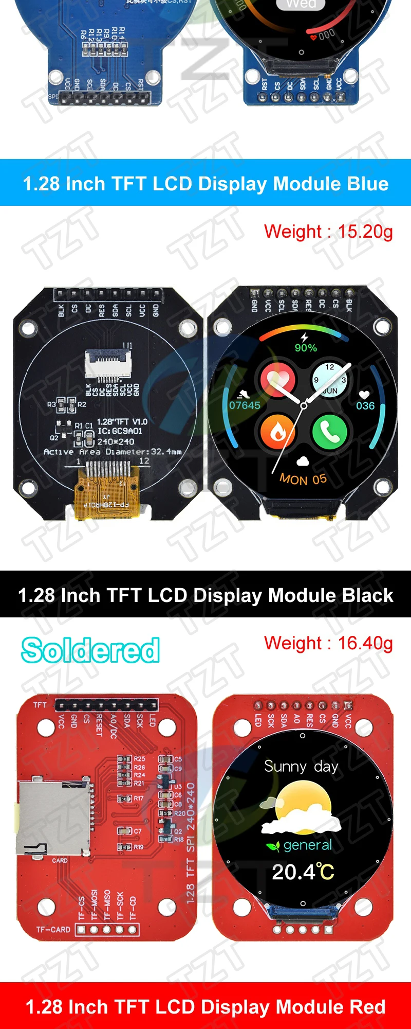 TZT TFT Display 1,28 Zoll TFT LCD Display Modul Runde RGB 240*240 GC9A01 Treiber 4 Draht SPI Schnittstelle 240x240 PCB Für Arduino – Detail 10