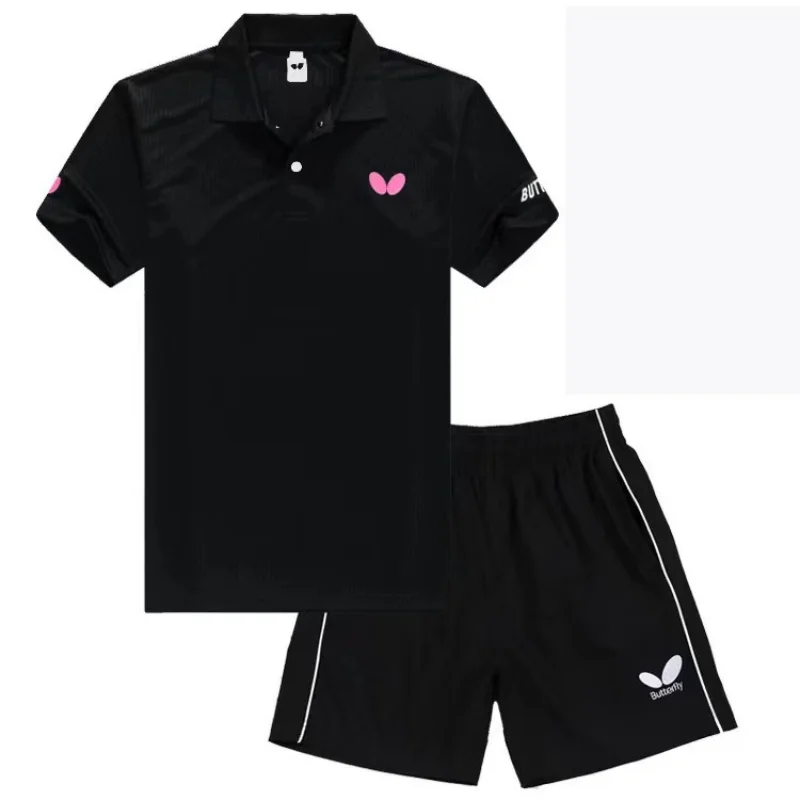 A set of men's and women's table tennis T-shirt shorts quick drying breathable light lapel badminton clothing team custom sport t shirt,badminton table tennis clothes set