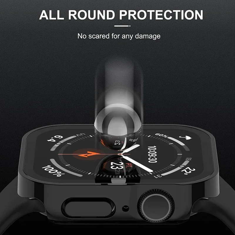 Premium Glass Screen Protector and Protective Case for Apple Watch - Straight Edge Design