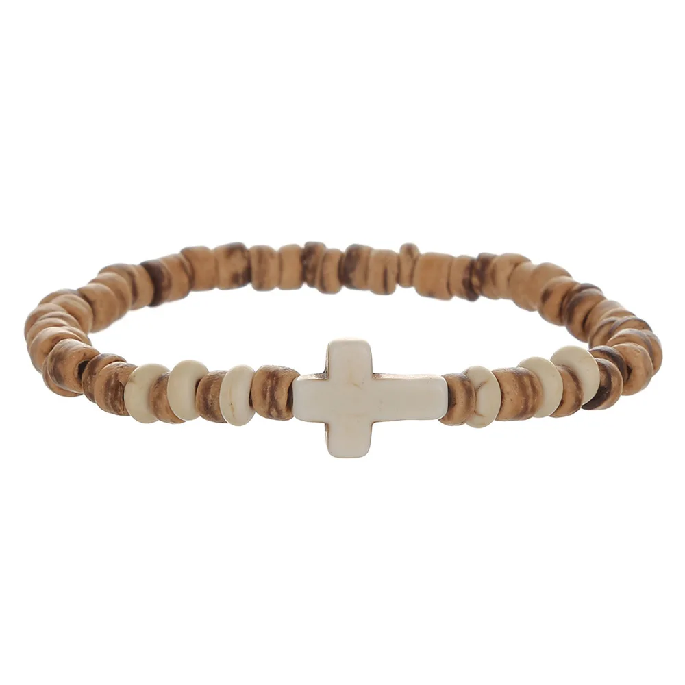 Retro Kreuz Männer Perlen Armbänder Handgemachte Türkis Kokosnussschale Geflecht Perlen Armbänder Designer Schmuck Zubehör Unisex Geschenk – Detail 8