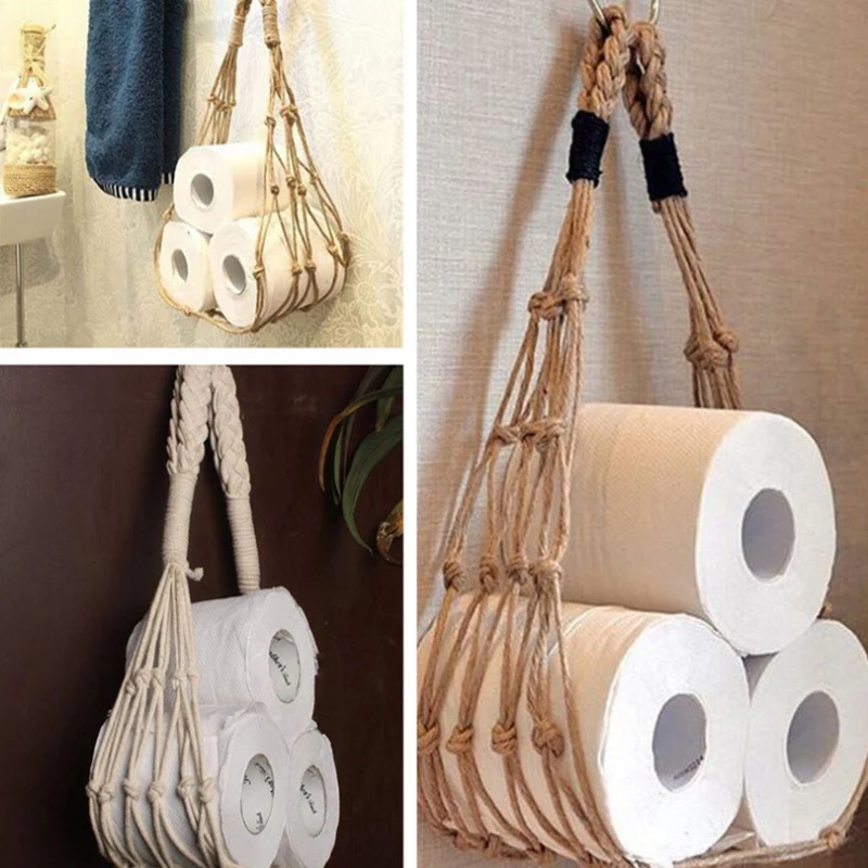 Nordic Hanging Cotton Rope Holder For Toilet Paper Magazine Books Holder Hanging Pocket Rack Bathroom Decor Home Hotel Storage