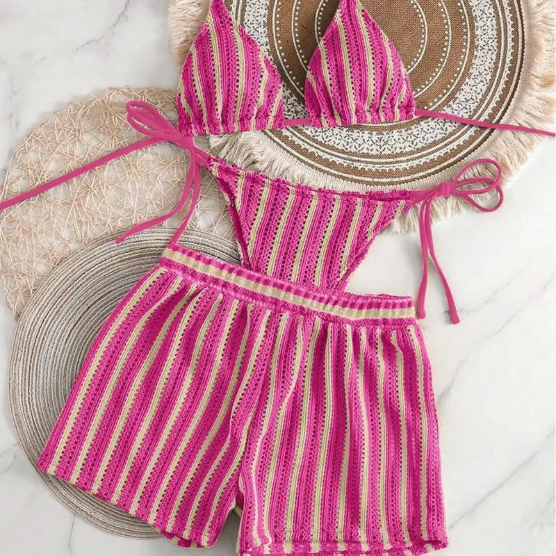 new style boxer shorts mesh three-piece women's swimsuit