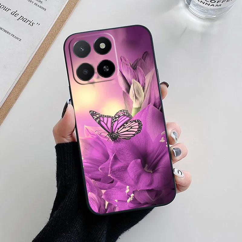 Black Cute Flowers Soft TPU Silicone Shockproof Phone Case Cover