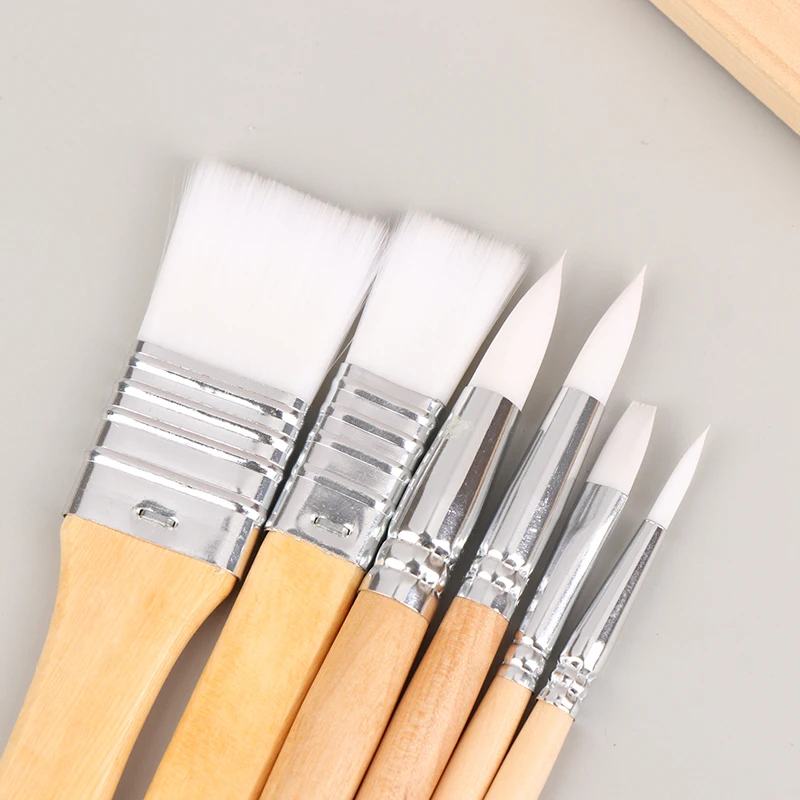 6pcs 수채화 브러쉬 세트 나무 손잡이가 있는 휴대용 페인트 브러쉬 펜 DIY 오일 아크릴 페인팅 학습 미술 도구