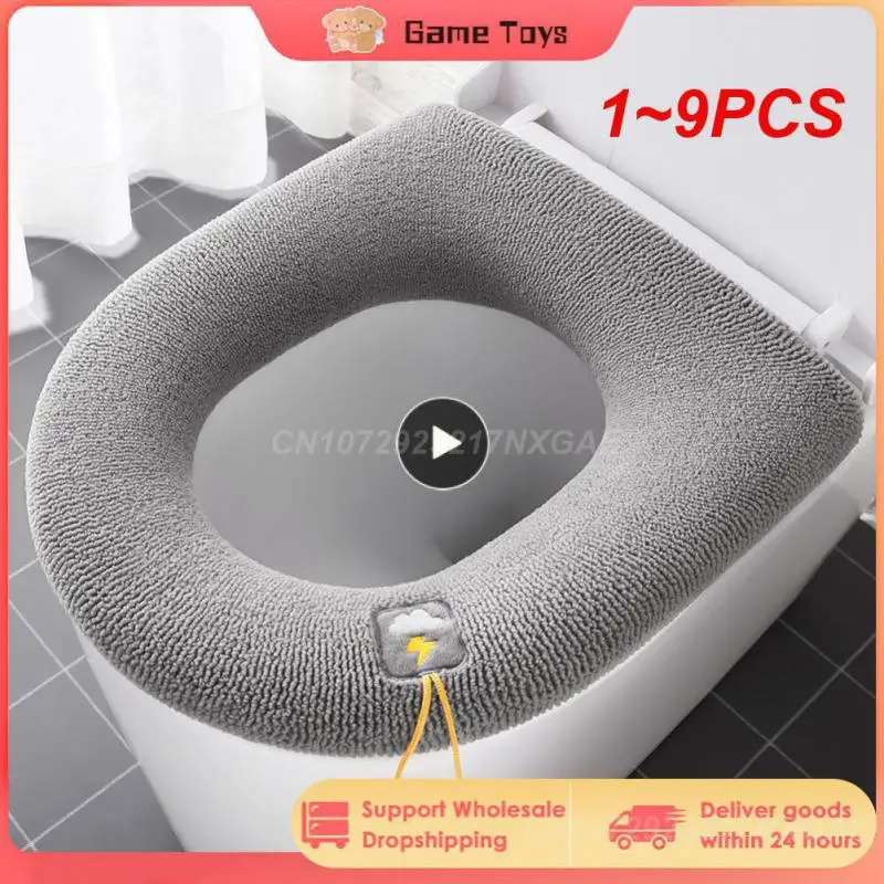 

1~9PCS Winter Warm Toilet Seat Cover Mat Bathroom Toilet Pad Cushion with Handle Thicker Soft Washable Closestool Warmer