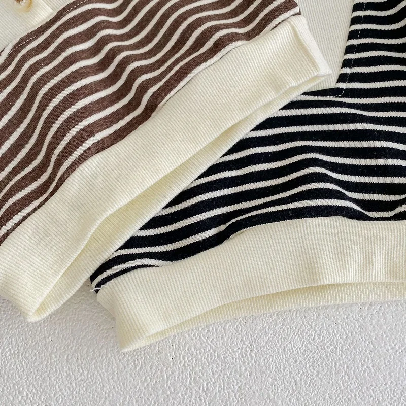 baby shirt clothing set 0-3 year old baby clothes autumn boys and girls striped long-sleeved pullover + shorts baby simple long-sleeved trousers suit Baby Clothing Set medium