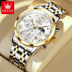 Luxury Quartz Men's Watch with Moon Phase, Chronograph, and Luminous Features (Multicolor)