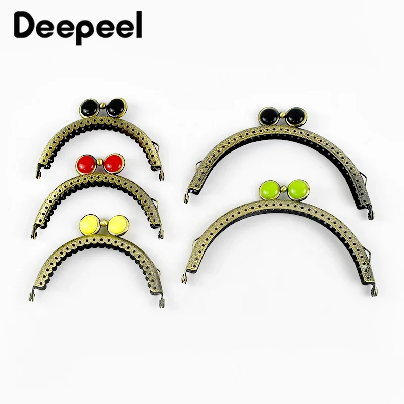 5Pcs 8.5-12.5cm Colored Bead Embossed Bag Handles Bronze Kiss Clasp for Making Purse Frame Sewing Brackets Hardware Accessories
