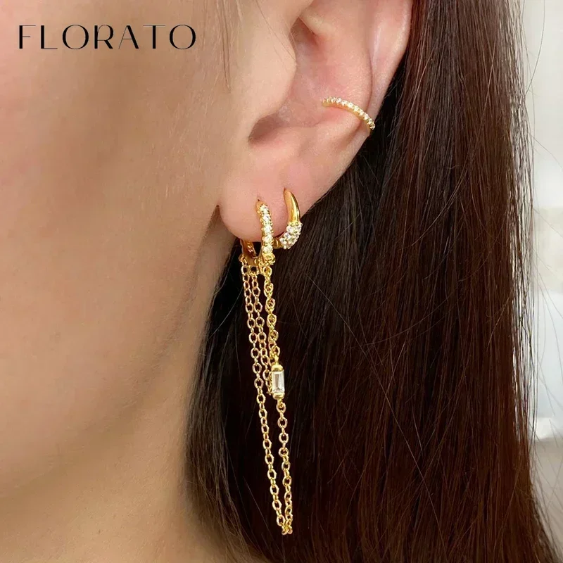925 Sterling Silver Long Chain Tassel Drop Earring for Women Crystal Zircon Star Perforation Earring Fine Jewelry Gift Pendant - Image 5