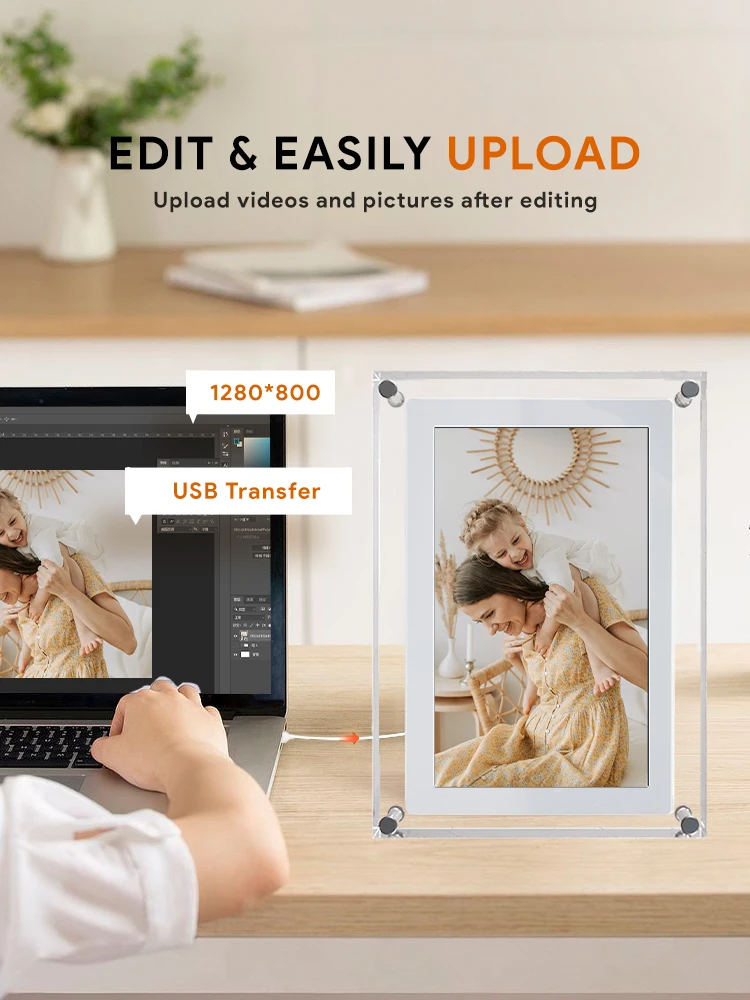 Acrylic Digital Photo Frame 10.1inch Acrylic digital photo frame 1280x800 Landscape Display With Battery 1G Memory Tyep C NFT Picture Display video frame