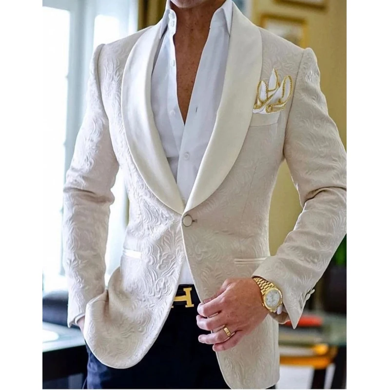 

Floral Pattern Groom Tuxedos Shawl Lapel Men Suits Slim Fit 2 Piece Wedding Custom Made Male Fashon Blazer (Jacket+Pants)
