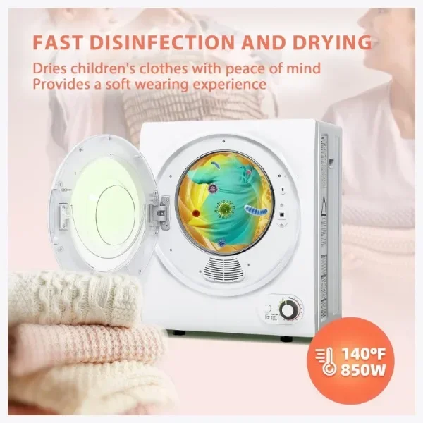 Euhomy 110V Portable Clothes Dryer 850W Compact Laundry Dryers 1.5 cu.ft Front Load Stainless Steel Electric Dryers Machine 3