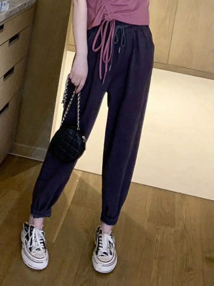 Women's Sports Wear Summer New Design Drawstring T-shirt High Waist Wide  Leg Sports Pants Suit Female Casual Fashion Gym 2-piece