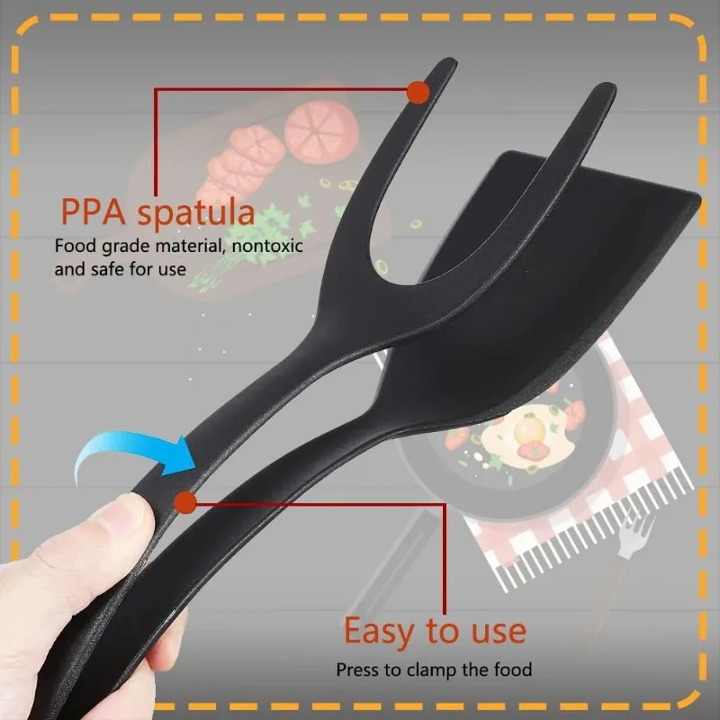 2 in 1 Grip Flip Spatula Tongs Egg Flipper Spatula Nylon Non Stick Coating Pancake Fish French Toast Omelet Making Tool