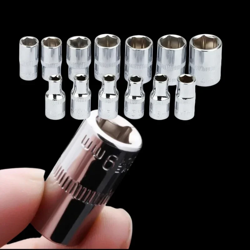 1-Piece 1/4 Drive Inch 4 4.5 5 5.5 6 7 8 9 10 11 12 13 14mm Ratchet Wrench Socket Head Sleeve Double End Hand Tools