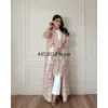 Autumn Women's Long Coat, Retro Printed Long Sleeved Muslim Abaya Saudi Fashion Wrinkled Waist Belt