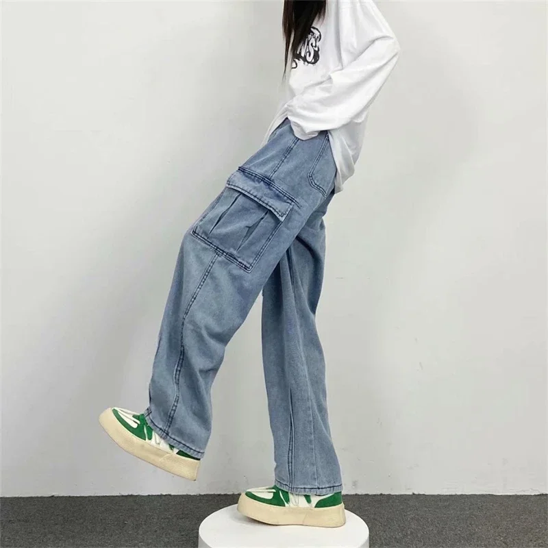 Baggy Straight Men's Cargo Jeans Fashion Streetwear Hip Hop Wide Pants Harajuku Y2K High Street Korean Male Denim Trousers 5