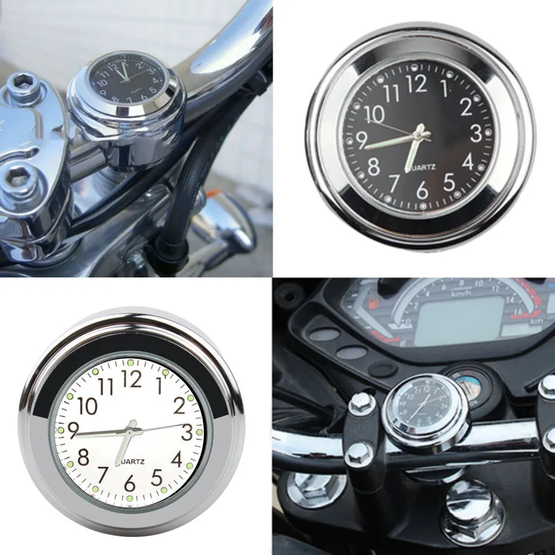 

Universal 7/8&quot Watch Aluminum Luminous Waterproof Chrome Motorcycle Bike Handlebar Mount Quartz ClockClock Black Accessories