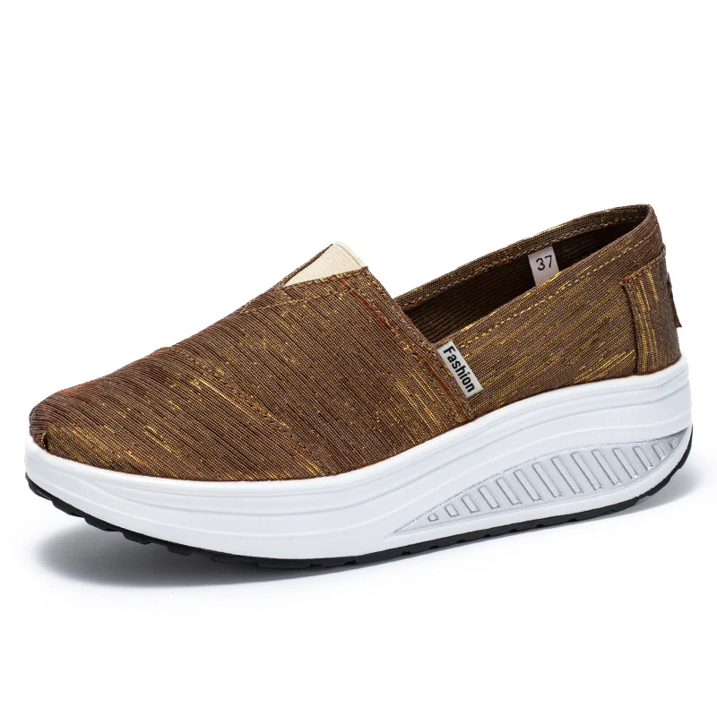 أحذية متأرجحة قماشية أحادية اللون ، كعب منحدر للنس...