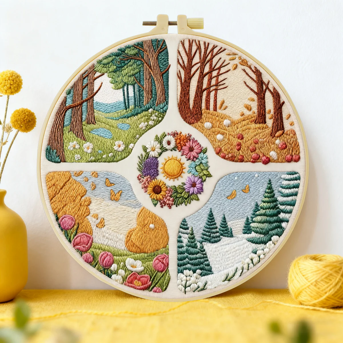 1 Stück 20X20CM/15X15CM 7,87/6,3 Zoll Vier Jahreszeiten Stickerei Starter-Kit DIY-Kit DIY-Stickerei-Set Handarbeiten Malerei