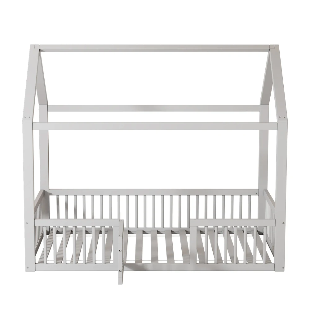 Robustes Hausbett aus massivem Holz, 90 x 200 cm – Twin-Size-Plattformbett mit niedrigem Profil, multifunktionales Doppelbett, Schlafzimmermöbel – Detail 9