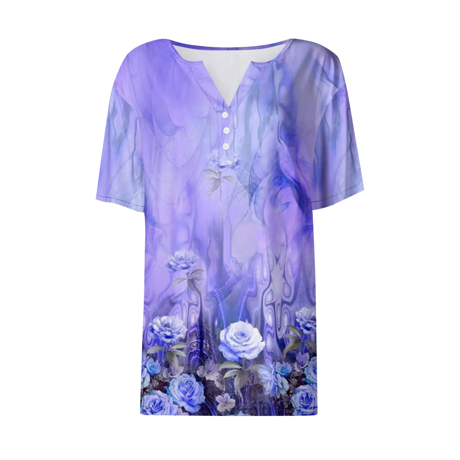 

Women's Fashion Casual Vintage Printed V-Neck Short Sleeve Decorative Button T-Shirt Top Versatile style women's shirts