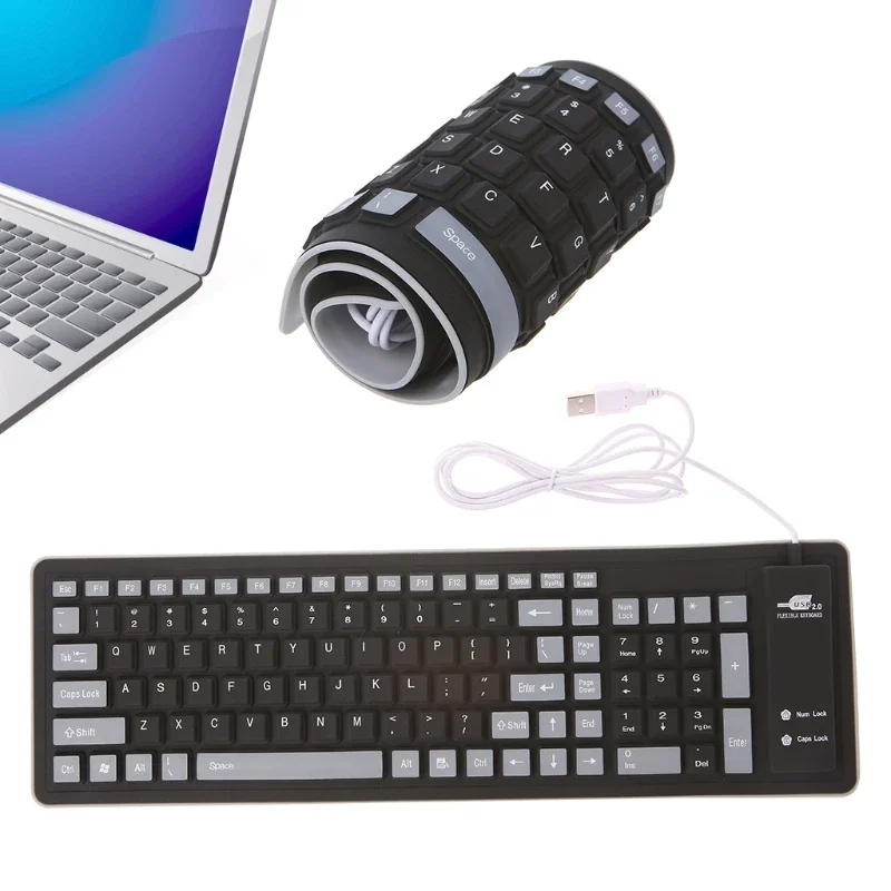접이식 실리콘 키보드 USB 유선 103 키 방수 롤업 자동 타이핑 소프트 PC 노트북 용 터치 키보드 용