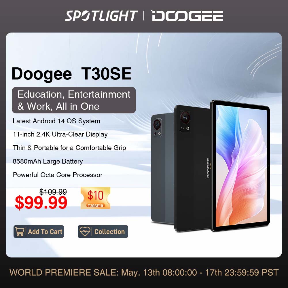  World Premiere DOOGEE T30SE Tablet Android 14 T606 Octa Core 11" 2.4K TÜV Certified 9GB(4+5) 128GB 8580mAh Quad Speakers Tablet 
