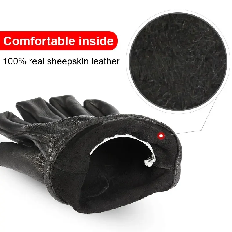 New Motorcycle Moto Gloves Sheepskin Leather Sports Windproof Anti Cold Anti Snowboard Ski Hiking Hunting Gloves For Men 4