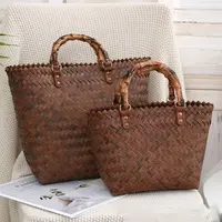 Women’s Woven Large Capacity Handbag – Bamboo Handle Crochet Tote Bag, Casual Shopping & Vacation Beach Bag for Ladies - Image 2