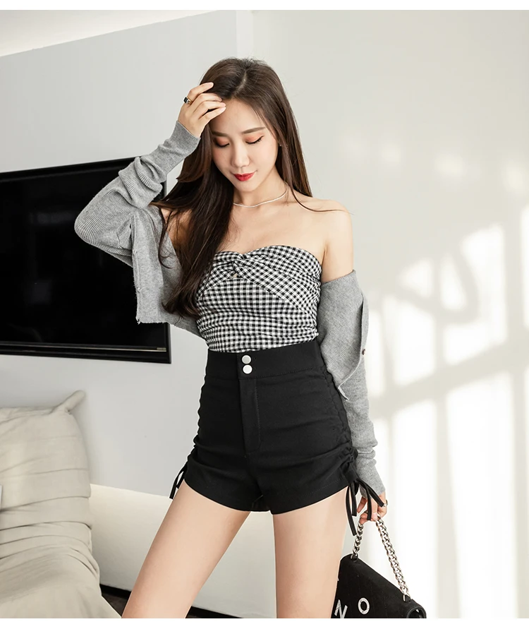 Summer Fashion Drawstring Lace Up Bow Shorts Feminino Womens Clothing 2022 New High Waist Button Black Casual Women Shorts Mujer short shorts