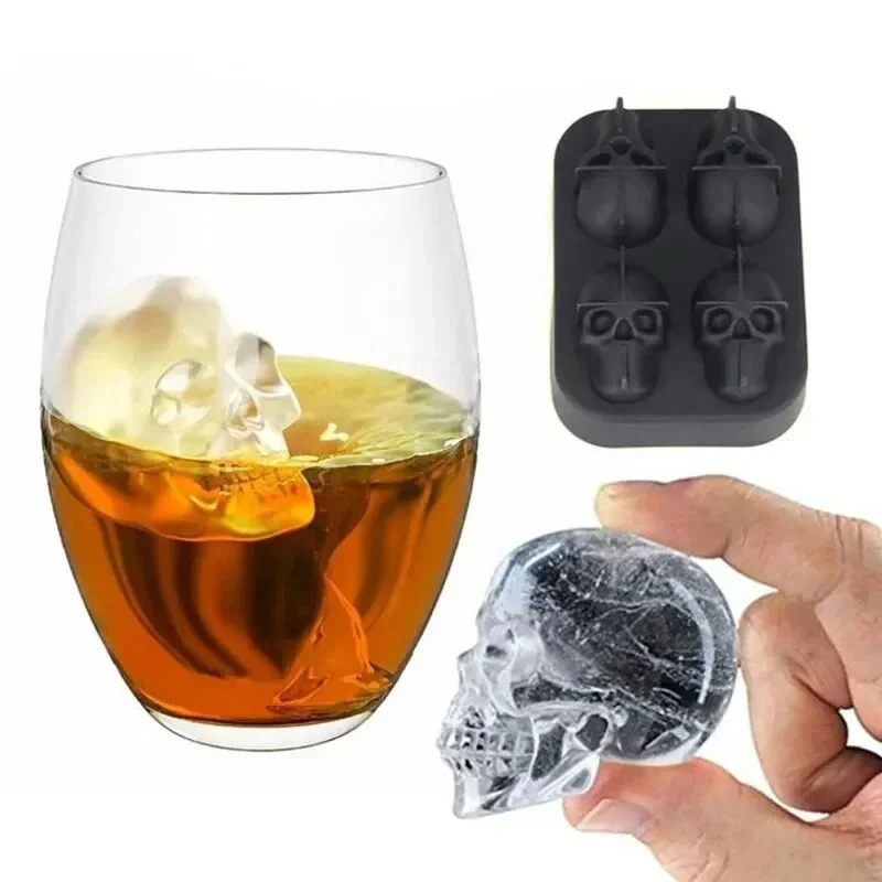 3D Skull Ice Block Mold Skull Shape Whiskey Ice Block Silicone Grid Model Bar Creative Silicone Grid