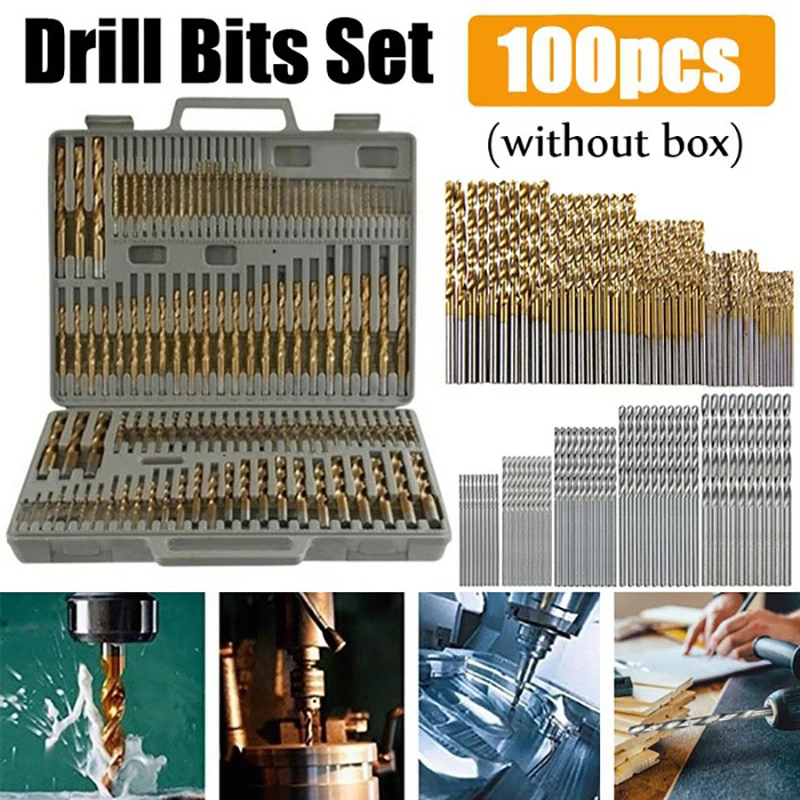 Premium Titanium Coated High-Speed Steel Drill Bit Set – 100/50 Piece Assortment