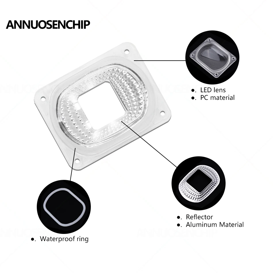 120&deg; LED COB Light PC Lens Reflector Lamp shade Kit Waterproof Sealed Silicone Ring for 20W 30W 50W 100W LED Chip Floodlight DIY