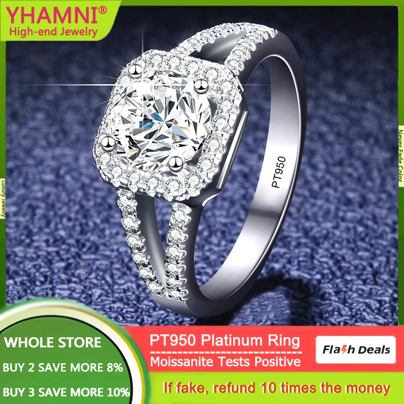 Never Fade Original Pt950 Platinum Rings 1ct Round D Color Vvs1