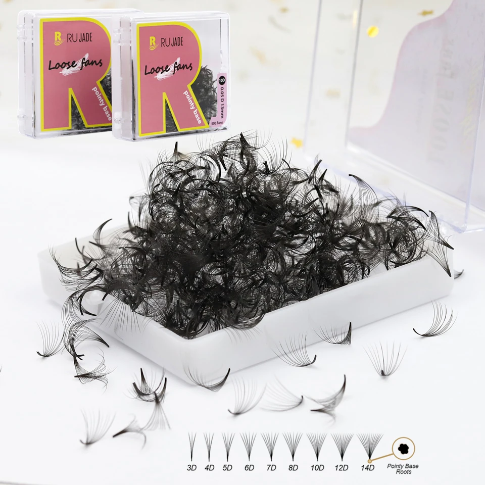 RUJADE Thin Pointy Base Premade Volume Faux Eyelash Extension Loose Fans 3D 4D 5D 6D 7D 8D 10D Russian Volume Eyelashes Bouquet sharp narrow stem premade volume fans lash loose fans 3d 4d 5d 6d 7d 8d slim thin pointy base russian volume fans lash eyelashes