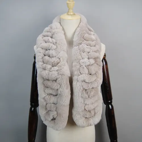 2026 New Arrivals Women Real Rex Rabbit Fur Scarf Lady Fashion Knitted Warm Soft Winter 100% Natural Real Rex Rabbit Fur Muffler - Image 10