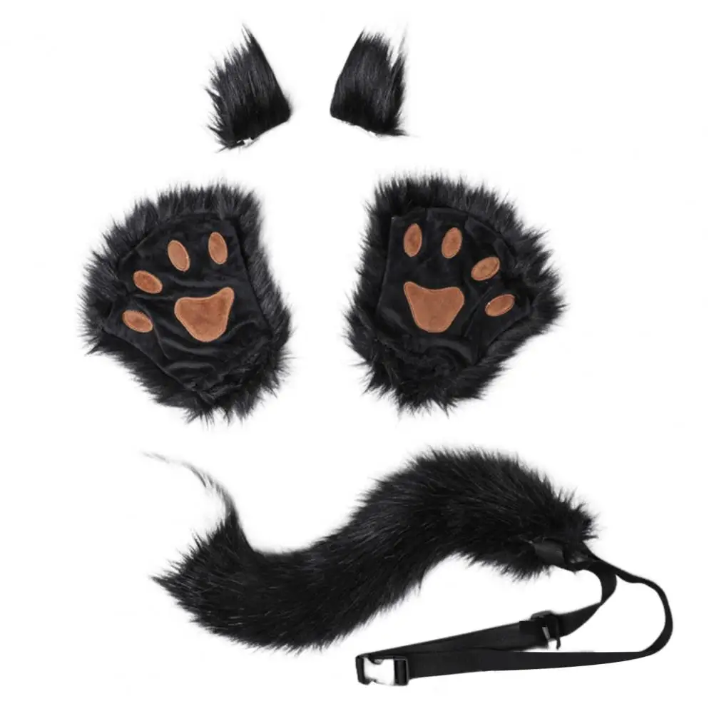 Cosplay Fake Fox Tail Hairpin Paw Gloves Set Soft Fuzzy Plush Anti-slip Clip Tail Cute Paw Gloves Cosplay Costume Anime Props