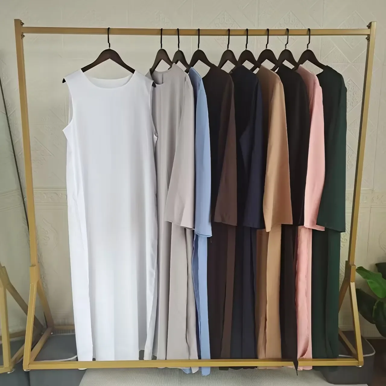 Muslim 2 Piece Set casual Abaya+ White Inner Dress Plain Abayas for Women Dubai Turkey Ramadan Eid Islam Clothing Prayer Outfit