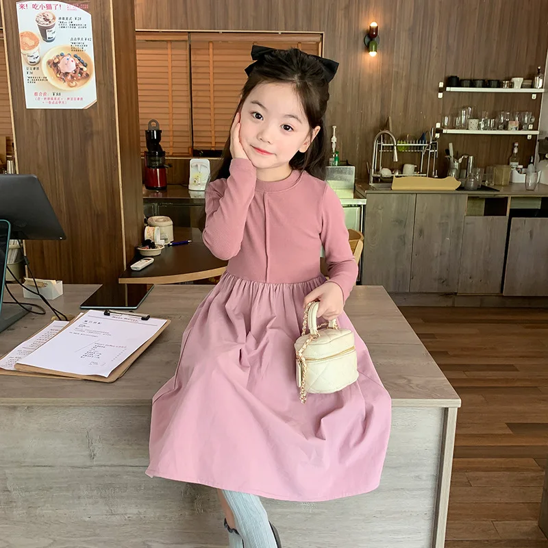 

Детская одежда для девочек, однотонное приталенное платье принцессы в Корейском стиле, новое модное милое платье в стиле пэчворк на осень и зиму