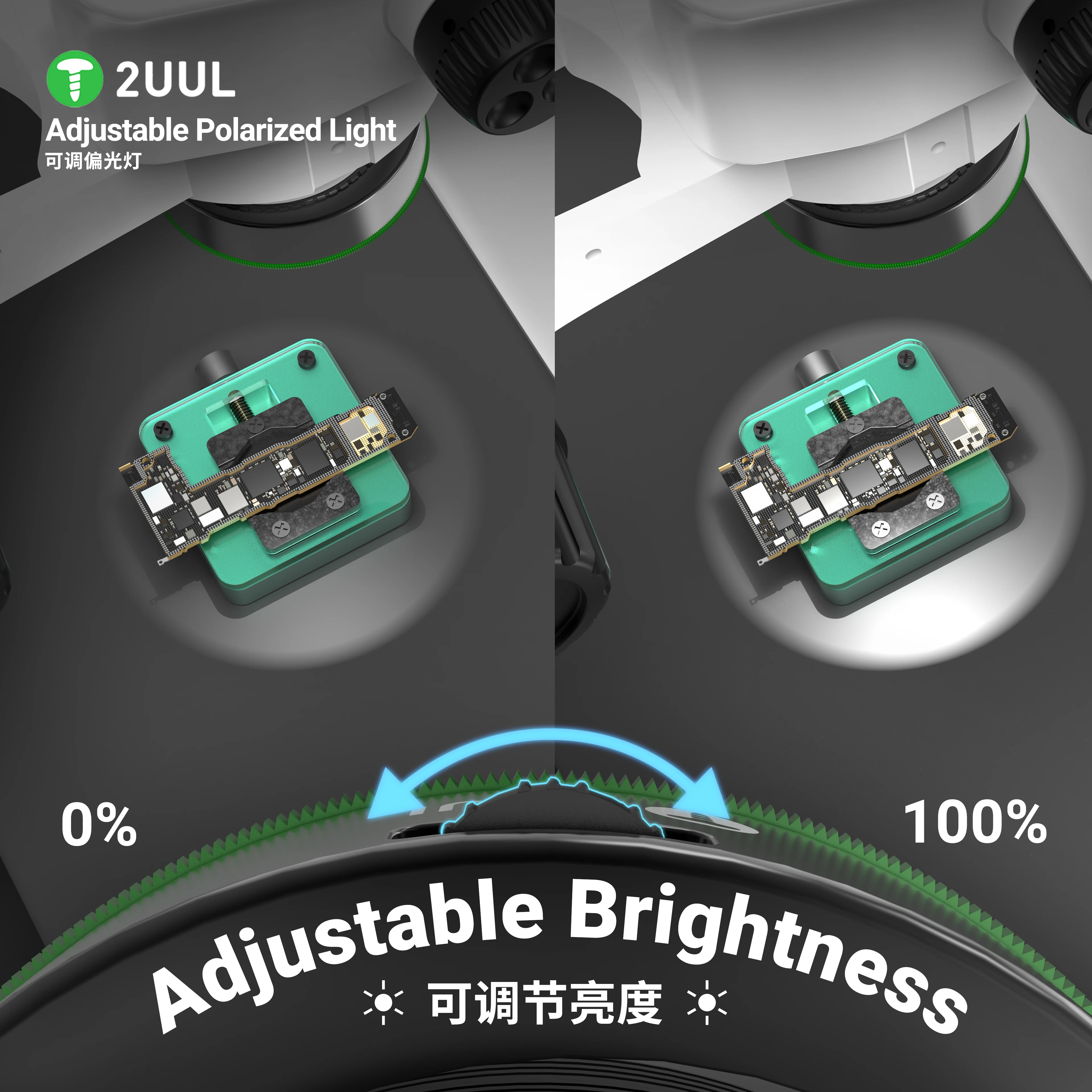 Microscope Lamp 2UUL MS97 Ring Light Polarized 32 LED Adjustable Brightness Anti Glare Eliminates Reflection Illuminator