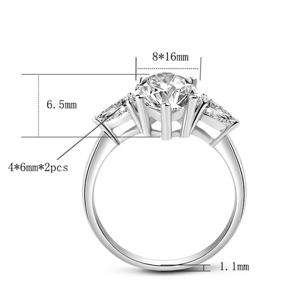 925 Sterling Silver Marquise 8*16mm Created Moissanite Gemstone Engagement Rings for Women Wedding Fine Jewelry