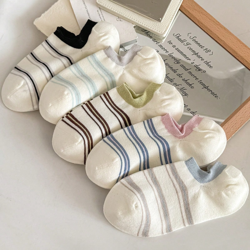 5 Pairs Women Socks Fashion New Stripe Color Blocking Cotton Breathable Cotton Ankle Socks  Korean Style Sock Slippers for Women