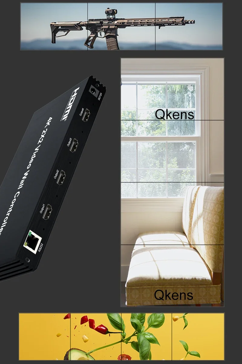 4K 비디오 월 컨트롤러 멀티 스크린 스티칭 프로세서 1x2 1x3 1x4 DVI HDMI 2x2 TV 스플라이서 베젤 180도 조절 가능 ° RS232 플립