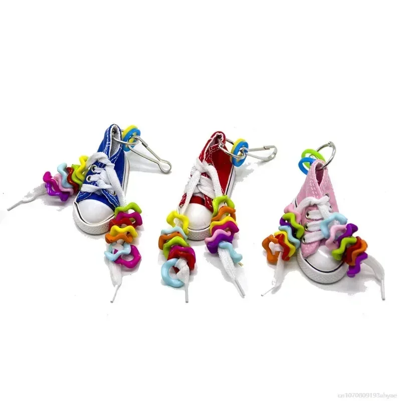 Mini Acrylic Wave Canvas Shoes Decoration Hanging Toy Pet Bird Parrot Nipple Swing Cage Stand Molar Play Chew Decoration 2