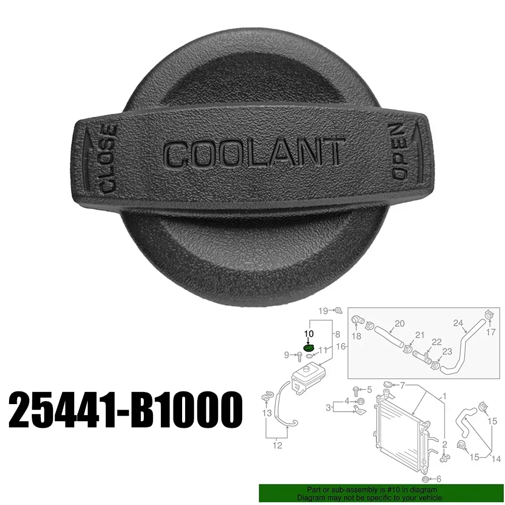 25441-B1000 Cap Coolant Reservoir Cap Car Maintenance Black Color