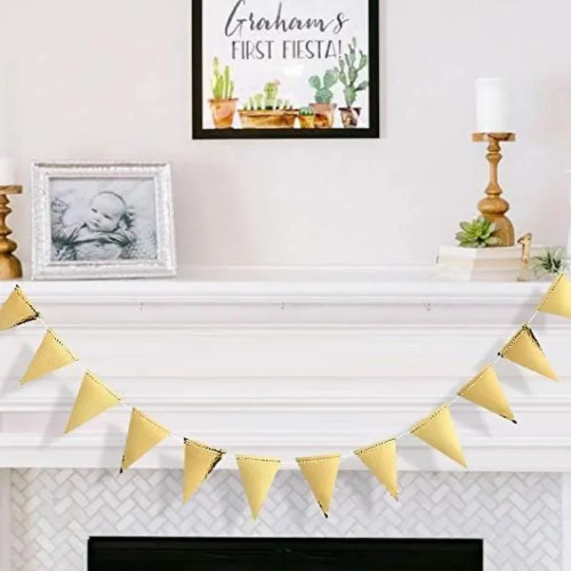 Party Decorations Gold Party Decoration Triangle Flag Banner Paper Garland for Graduation Wedding Bridal Shower Birthday Engagement Party Supplies
