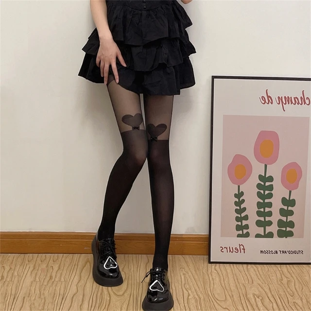 Women Cute Heart Pattern Mini Bowknot Leggings Tights Sexy Faux Thigh Tattoo Patchwork Pantyhose Stockings - Tights - AliExpress