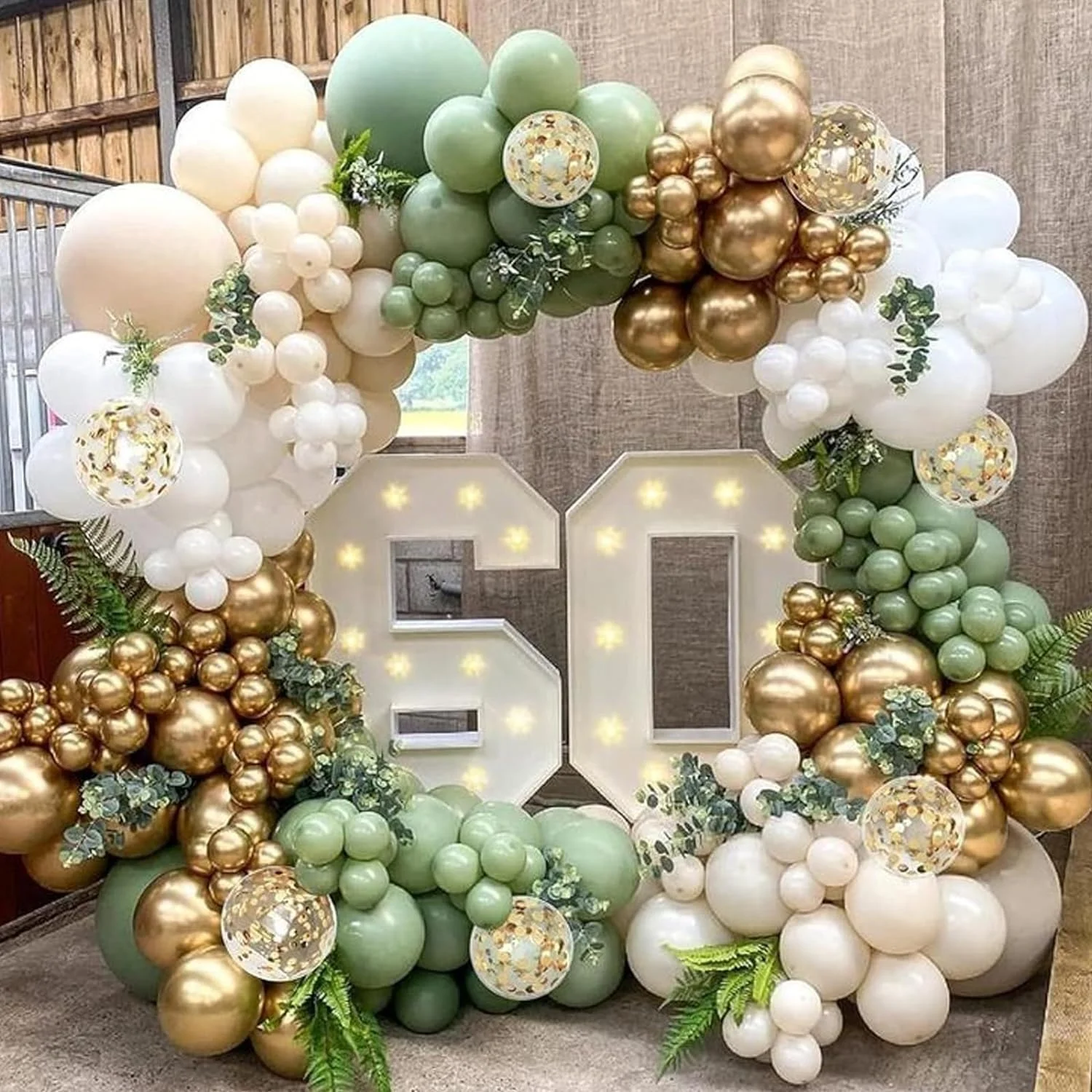PHISGNIO Ballons Vert Sauge Et Or - 80 Pièces - Latex Métallisé Et Confettis - Pour Anniversaire, Mariage, Baby Shower