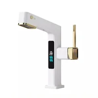 White intelligent digital display multi-function pull-out upflow basin counter basin hot and cold spout single hole faucet 4